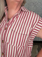 Red Stripe Button Front Mini Dress