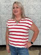 Red & White Sequin Stripe V-Neck Sweater Vest