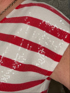 Red & White Sequin Stripe V-Neck Sweater Vest