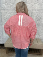 Red and White Stripe Button Down Top