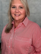 Red and White Stripe Button Down Top
