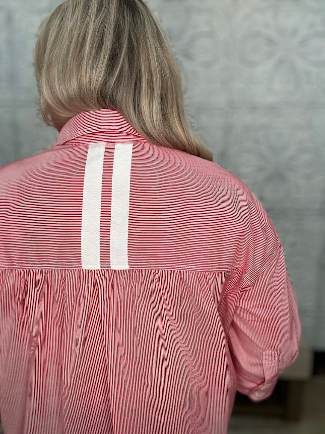 Red and White Stripe Button Down Top