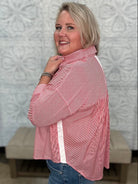 Red and White Stripe Button Down Top