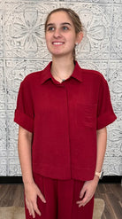 Relaxed Collared Short Sleeve Top