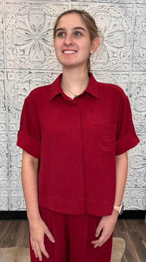 Relaxed Collared Short Sleeve Top