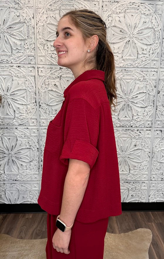 Relaxed Collared Short Sleeve Top