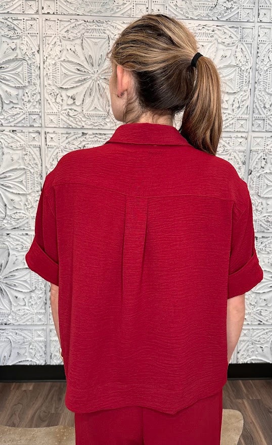 Relaxed Collared Short Sleeve Top