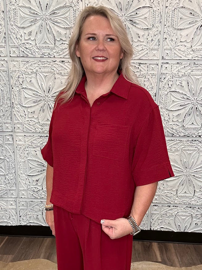 Relaxed Collared Short Sleeve Top
