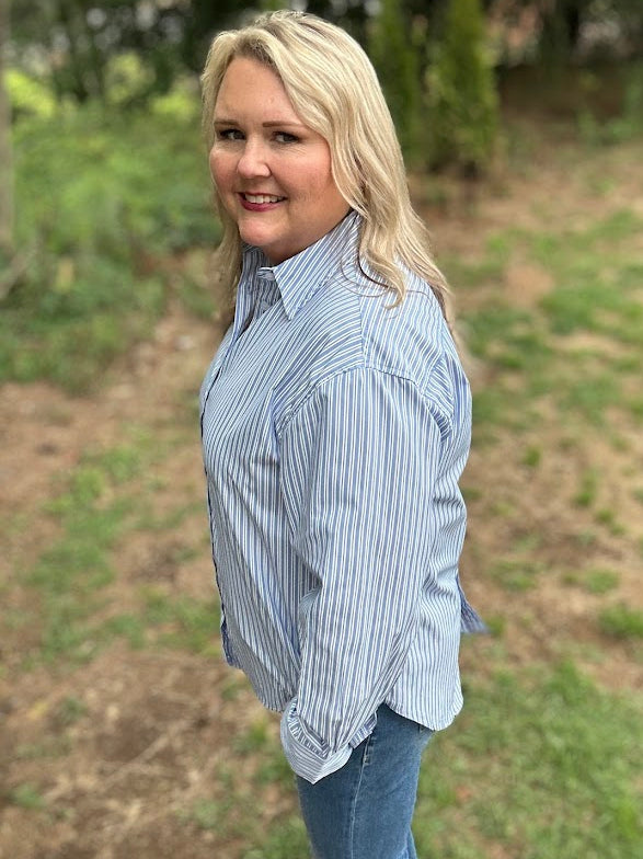 Relaxed Fit Striped Button Down Shirt