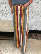 Retro Multi-Color Striped High-Rise Wide Leg Jeans