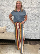 Retro Multi-Color Striped High-Rise Wide Leg Jeans