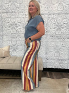 Retro Multi-Color Striped High-Rise Wide Leg Jeans