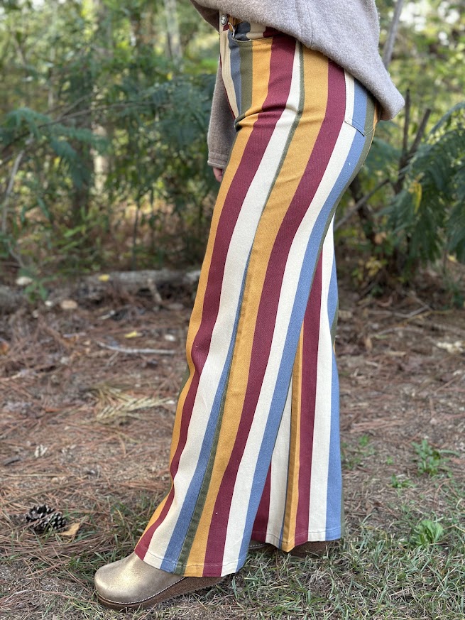 Retro Multi-Color Striped High-Rise Wide Leg Jeans