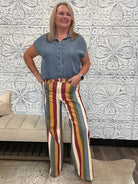 Retro Multi-Color Striped High-Rise Wide Leg Jeans