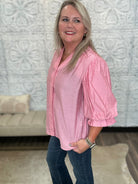 Rhinestone Embellished Balloon Sleeve Blouse