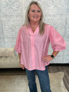 Rhinestone Embellished Balloon Sleeve Blouse