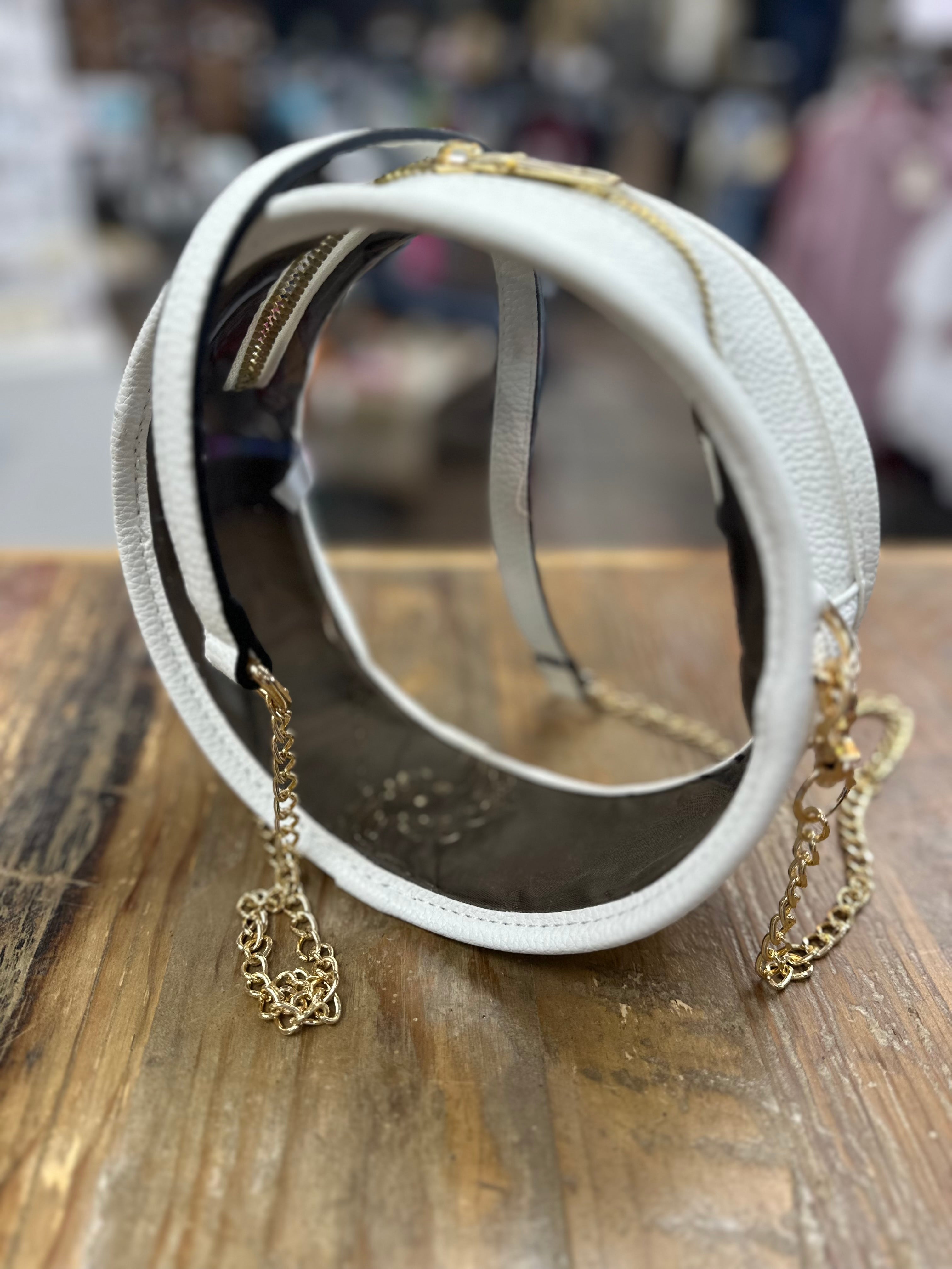 Round White Leather Clear Bag Gameday Handbag Purse