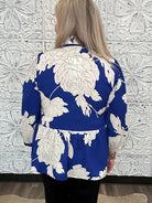 Royal Blue Floral Scallop Trim Peplum Blouse