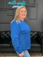 blue crewneck sweatshirt, royal blue sweatshirt, women’s crewneck pullover, plus size sweatshirt, cozy fall sweatshirt, casual women’s top, long sleeve crewneck, Gypsy River sweatshirt, classic crewneck sweater, everyday casual wear, women’s boutique sweatshirt, solid color sweatshirt