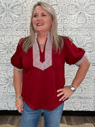Ruby Puff Sleeve Contrast Trim Knit Top