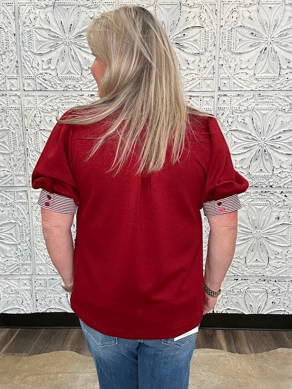 Ruby Puff Sleeve Contrast Trim Knit Top