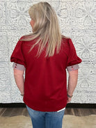 Ruby Puff Sleeve Contrast Trim Knit Top