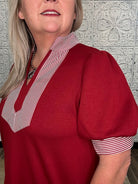 Ruby Puff Sleeve Contrast Trim Knit Top