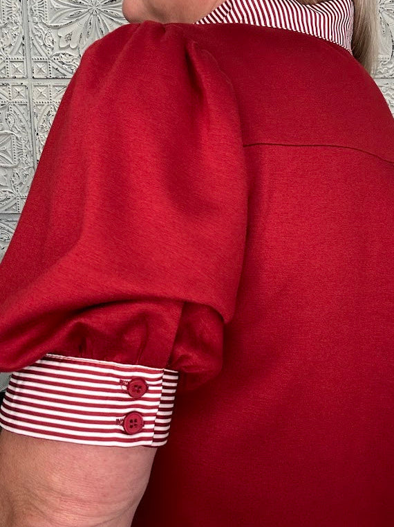 Ruby Puff Sleeve Contrast Trim Knit Top