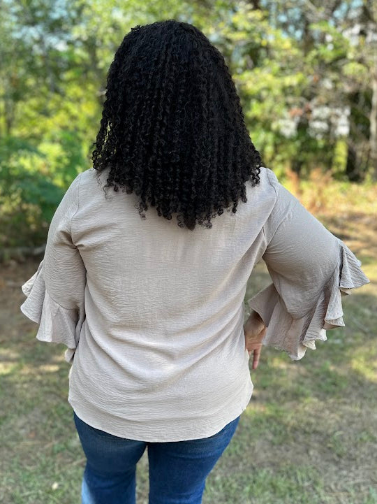 Ruffle Bell Sleeve Pleated Blouse