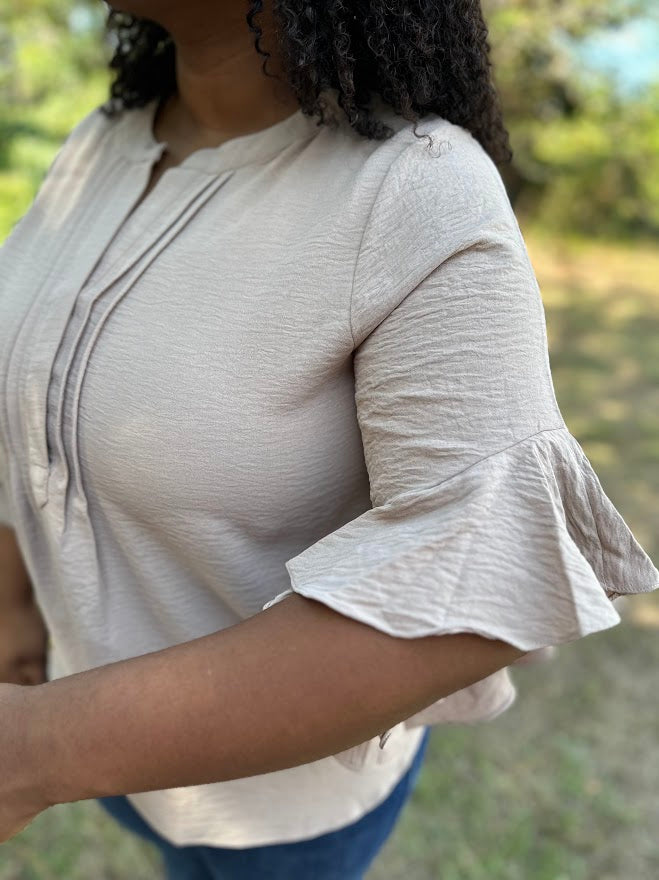 Ruffle Bell Sleeve Pleated Blouse