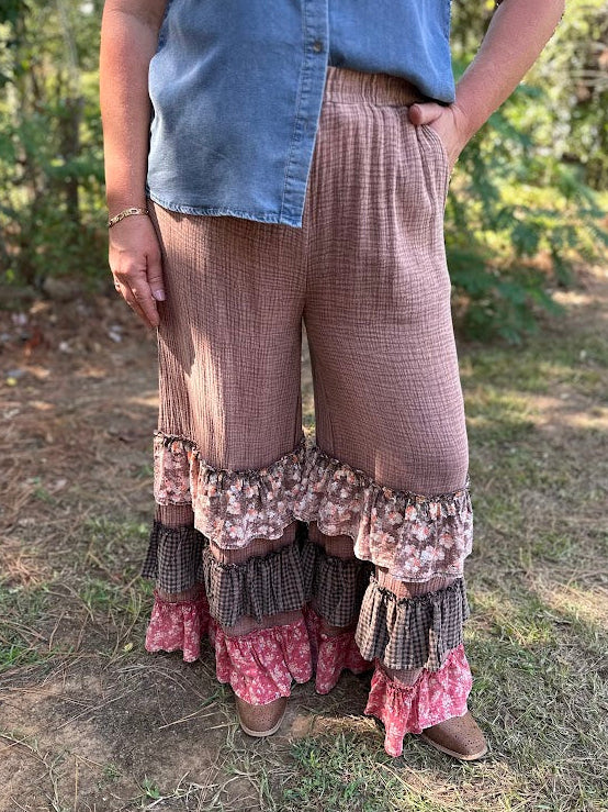 Ruffle Cotton Gauze Palazzo Pants