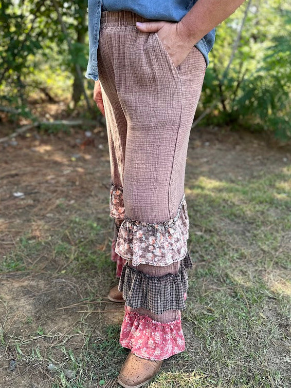 Ruffle Cotton Gauze Palazzo Pants