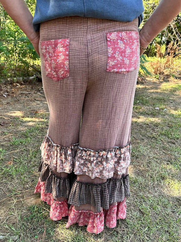 Ruffle Cotton Gauze Palazzo Pants