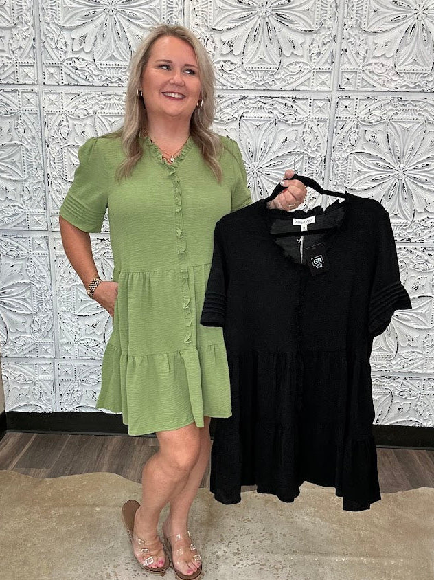 Ruffle Trim Tiered Dress