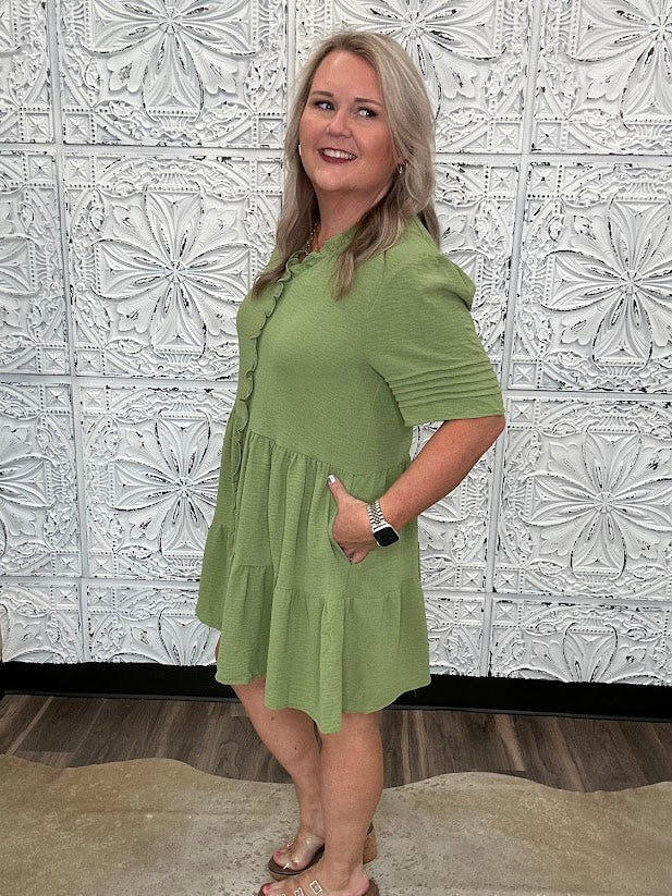 Ruffle Trim Tiered Dress