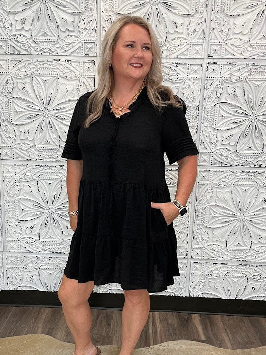 Ruffle Trim Tiered Dress