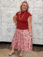 Rust Pleated Midi Dress