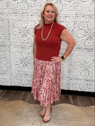 Rust Pleated Midi Dress