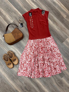 Rust Pleated Midi Dress