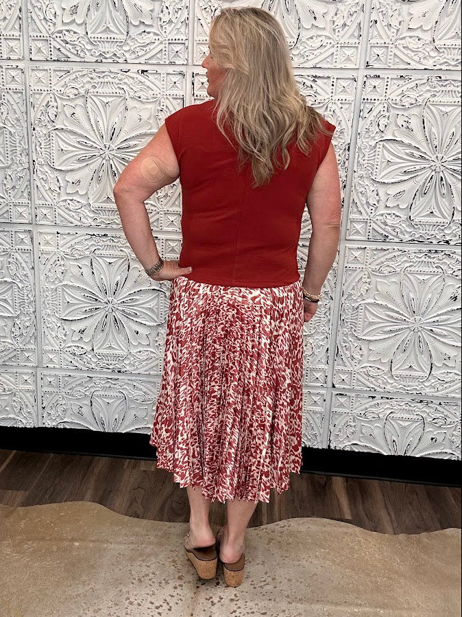 Rust Pleated Midi Dress