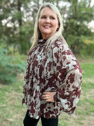 Sage Green Burnout Floral Pleated Ruffle Neck Blouse