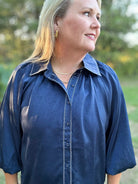 Satin Balloon Sleeve Button Down Blouse