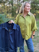 Satin Balloon Sleeve Button Down Blouse