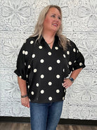 Satin Polka Dot Collared Blouse