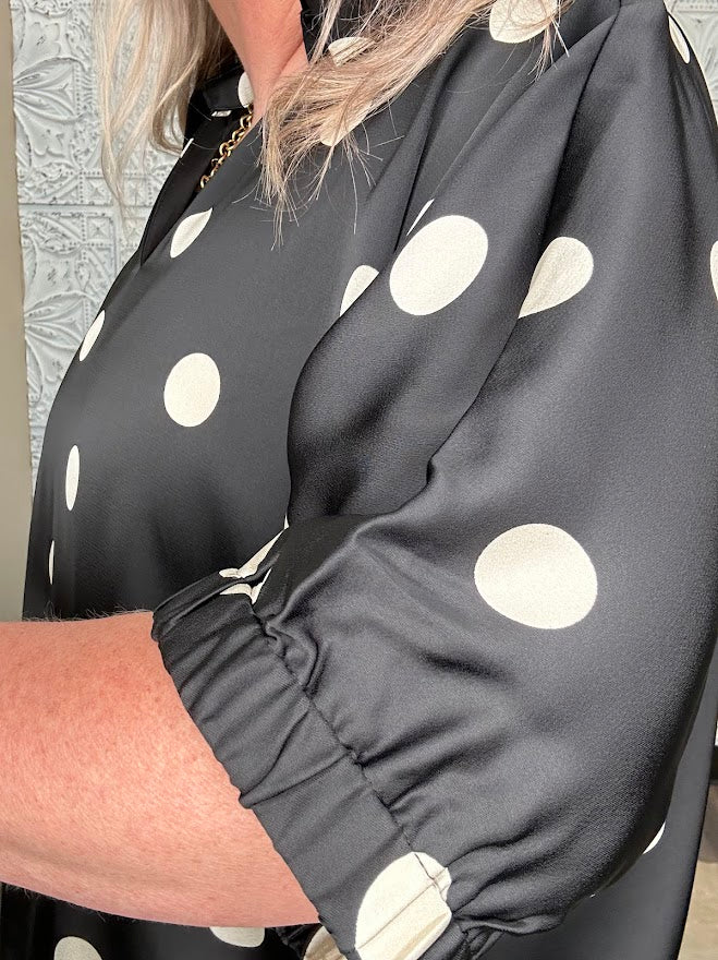 Satin Polka Dot Collared Blouse