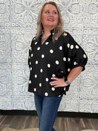 Satin Polka Dot Collared Blouse