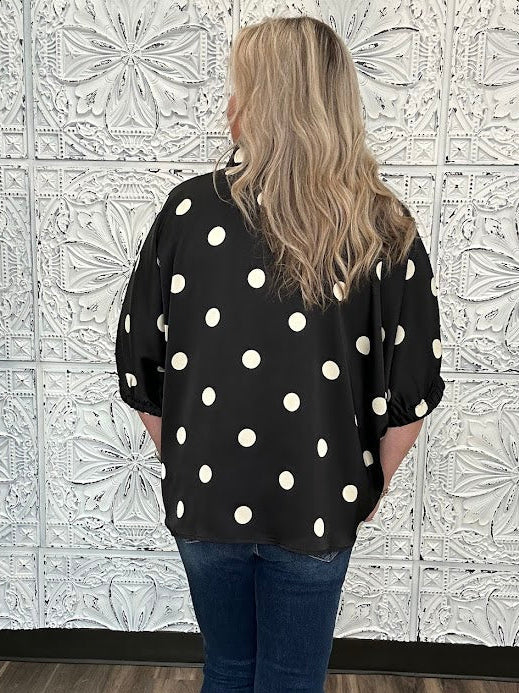 Satin Polka Dot Collared Blouse