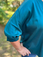 Satin V-Neck 3/4 Sleeve Blouse
