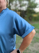 Satin V-Neck Placket Cuffed Sleeve Blouse