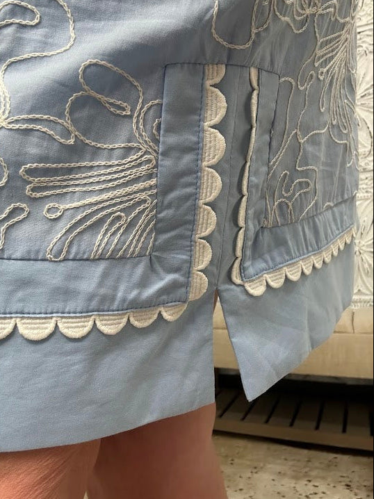 Scallop Trim Embroidered Shift Dress